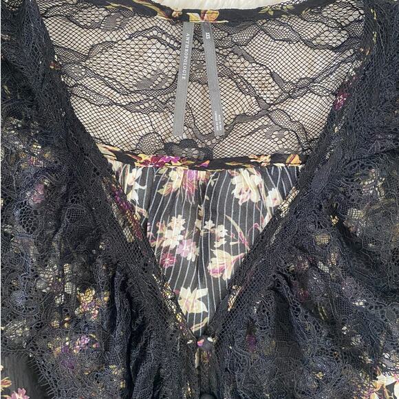 Anthropologie Black Lace Ruffle Floral Sheer Blouse - Picture 7 of 13
